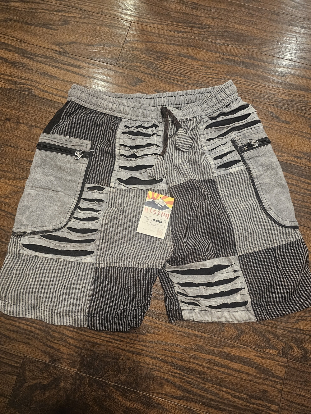Rising International Men’s Patchwork Cargo Shorts in Gray and Black